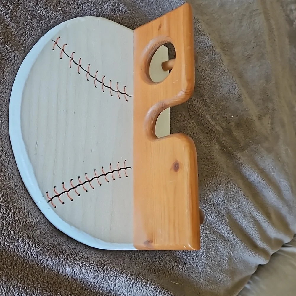 Vintage Kid's Baseball Player's Shelf Holds Bat, Ball, Hat & Glove- Solid Wood